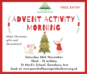 Activity Morning Flyer with a mouse and rabbit decorating a tree
