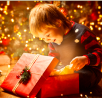 Boy opening a Christmas Hamper
