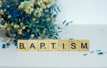Baptism in scrabble letters.