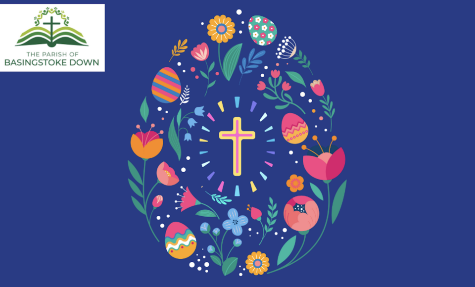 an egg shape made with flower designs and a cross at the centre